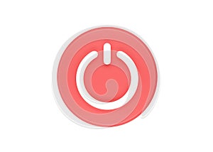 Power button 3d render icon - start red circle with switch sign, round shutdown element