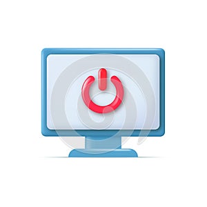 Power button icon on desktop computer monitor screen. Vector