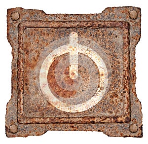 Power button icon old metal.