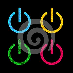 Power button icon set. Black background. Polygonal