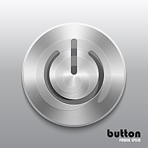 Power button with metal brushed aluminum chrome texture