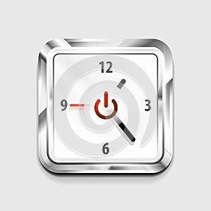 Power button technology logo, digital art techno concept, on off icon and time clock design