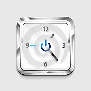 Power button technology logo, digital art techno concept, on off icon and time clock design