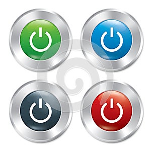 Power button. Turn on round stickers collection.