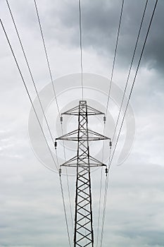 Power cable tower on overcast day in UK