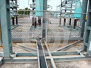 Power cable on tray in high voltage substation. Thailand transmission line for reliability system photo