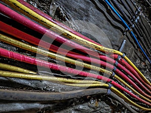 Power cables bundle in old salt mine