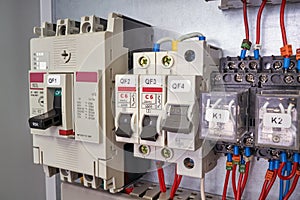 Power circuit breaker, modular switches and relays in the electrical Cabinet