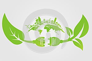 Power ecology plug green cities help the world with eco-friendly concept ideas. photo