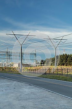Power Electrical Lines From Hydro Electric Plant by Road and Power Station