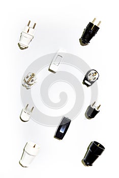 Power electrical plugs and sockets isolated on white