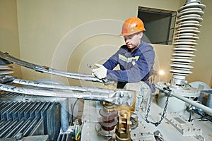 Power electrician lineman at work