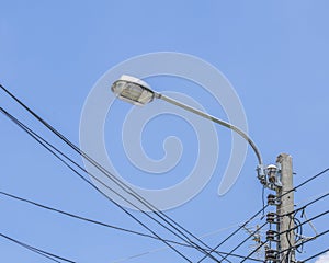 Power electricity Line, Street light with blue background