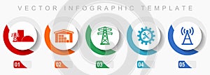 Power and energy icon set, miscellaneous icons such as power plant, warehouse, powerline, service and antenna, flat design vector