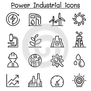 Power & energy industry icon set in thin line style