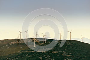 Power Generation Eolic Wind Turbines Field In Spain