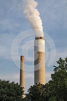 Power Generation Smokestack and Blue Sky