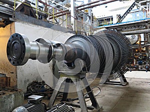 Power generator steam turbine during repair at power plant