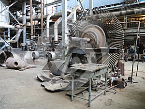 Power generator steam turbine during repair at power plant