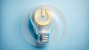 Power Icon on Bulb for global Earth Hour on light blue background. Energy conservation, environmental awareness, climate change