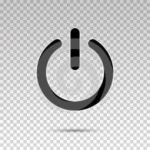 Power icon. Button start. Black symbol off isolated on transparent background. Sign switch for design prints. Flat circle pictogra