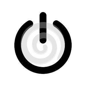 Power icon. Button start. Black symbol off isolated on white background. Sign switch for design prints. Flat circle pictogram. Sil