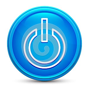 Power icon glass shiny blue round button isolated design vector illustration