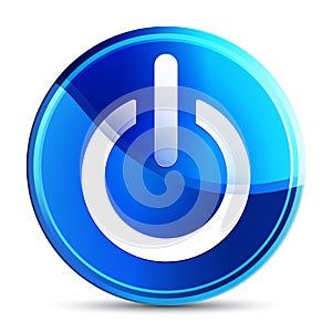Power icon glassy vibrant sky blue round button illustration