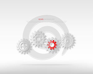 Power of leadership or teamwork concepts. Gray gears wheels and one red gear on white background