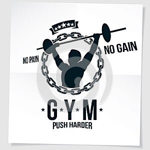 Power lifting competition poster created with vector illustration of muscular bodybuilder holding barbell sport equipment and