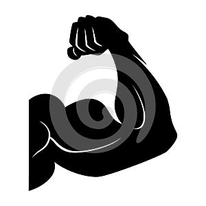 Power lifting symbol. Muscle arm. Black vector icon isolated