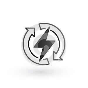 Power lightning with circle refresh arrows logo icon. Vector electric fast thunder bolt symbol. Vector illustration isolated on