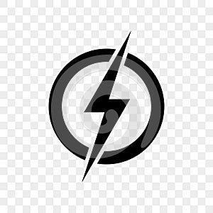 Power lightning logo icon. Vector black thunder bolt symbol photo