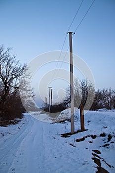 Power line in the countryside, replacing the old to the new