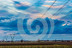 Power line in cultivated fields