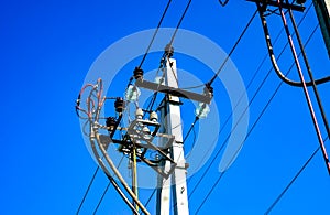 Power line, electric poles with wires,