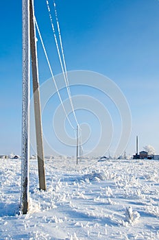 Power line in hoarfrost