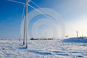 Power line in hoarfrost