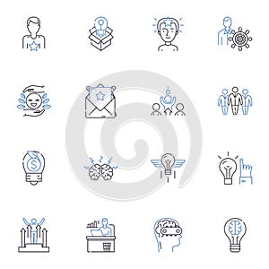 Power line icons collection. Authority, Control, Dominance, Ability, Influence, Might, Potency vector and linear