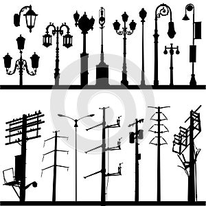 Power line and lamppost vector photo