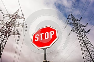 Power line and stop sign