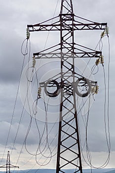 power line support close-up. power lines