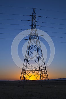 Power line tower and sunset