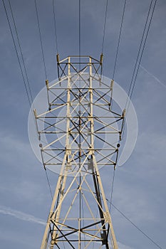 Power line tower and transmission lines