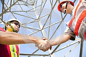 Power line tower workers