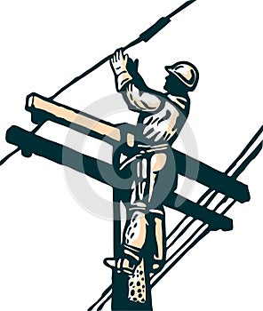 Power lineman at work electricity