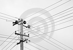 Power lines in black and white
