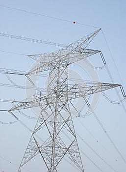 Power lines on clear sky