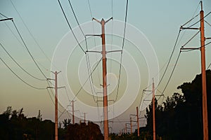 Power Lines, high voltage. Transmission towers.