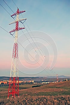 Power Lines on outskirt of city in Slovakia